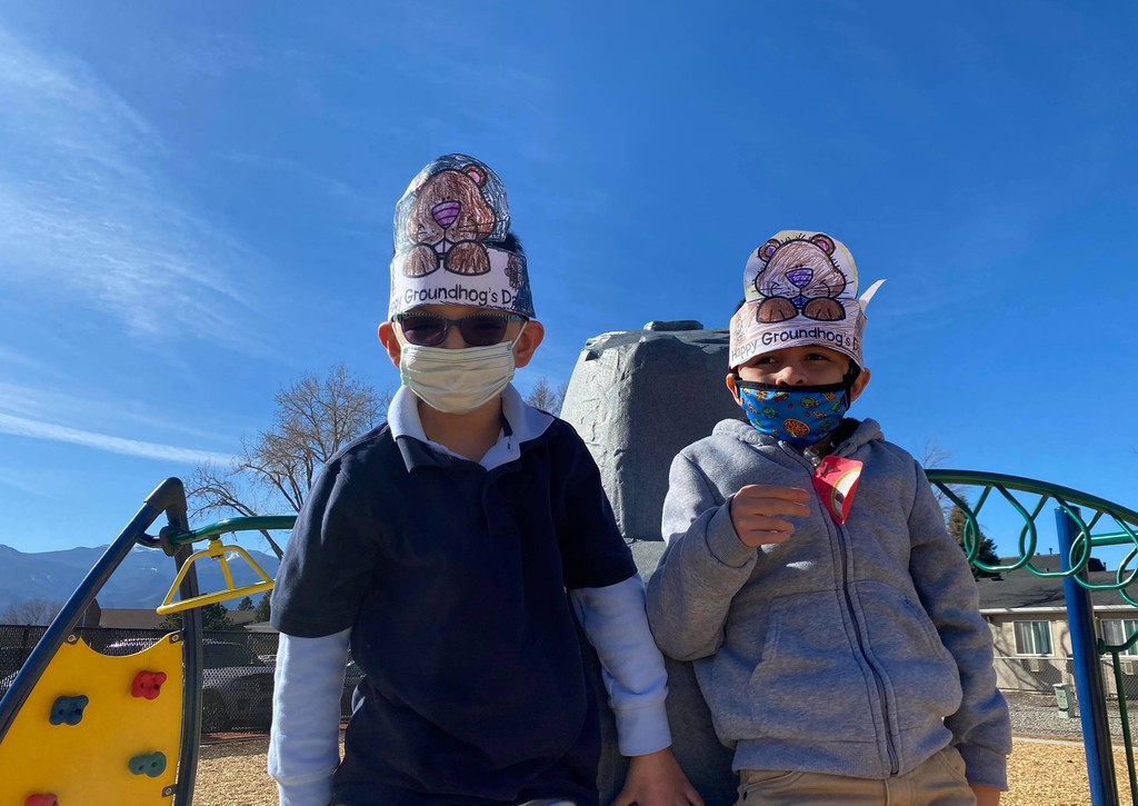 Two boys with Groundhog hats